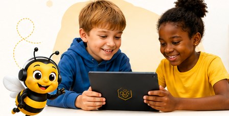 Two children learning together on a tablet